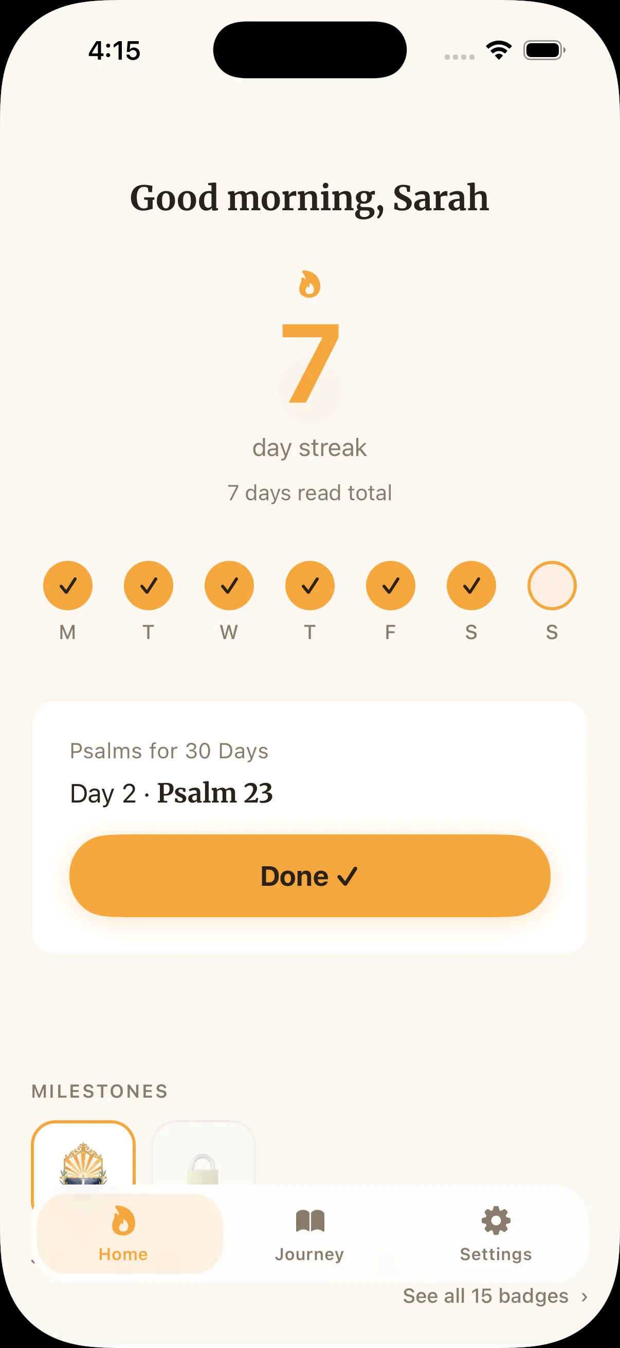 Lummi app home screen showing daily Bible reading